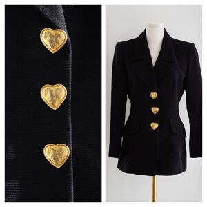 Yves Saint Laurent Variation Vintage S/S 1995 Black Jacket Gold Heart Buttons